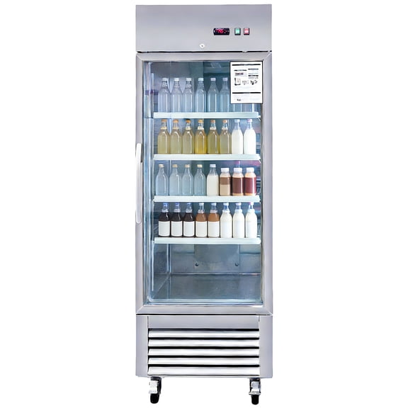 CTOSPOATO 27"W Commercial Refrigerator 1 Glass Door Stainless Steel Interior and Exterior Construction 18.68 Cu.ft.for Restaurant,Bar,Shop