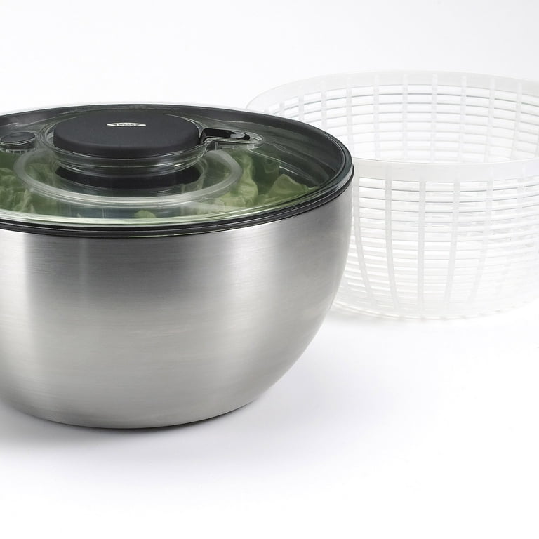 OXO Large Stainless Steel Non-Slip Salad Spinner with Clear