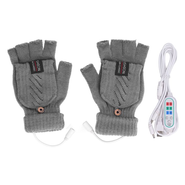 1 par de guantes calentados por USB, guantes térmicos de calefacción eléctrica, calentadores de manos de invierno para trabajar con medio dedo, color gris