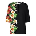 thumbnail image 5 of Yrmaups Casual 3/4 Sleeve Zip T Shirt for Women, Floral Loose Fit V Neck Top, Soft Breathable Tee for Beach Daily Summer Wear, Black 2XL, 5 of 5