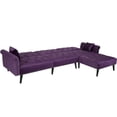 thumbnail image 2 of Living Room Sectional Sofas with Sleeper, L-Shaped Sofa Bed with Reversible Ottoman, 2 Pillows, Modern Fabric Bedroom Furniture Sleeper Sofa Couch with Wood Legs for Small Space, Purple, LLL1960, 2 of 11