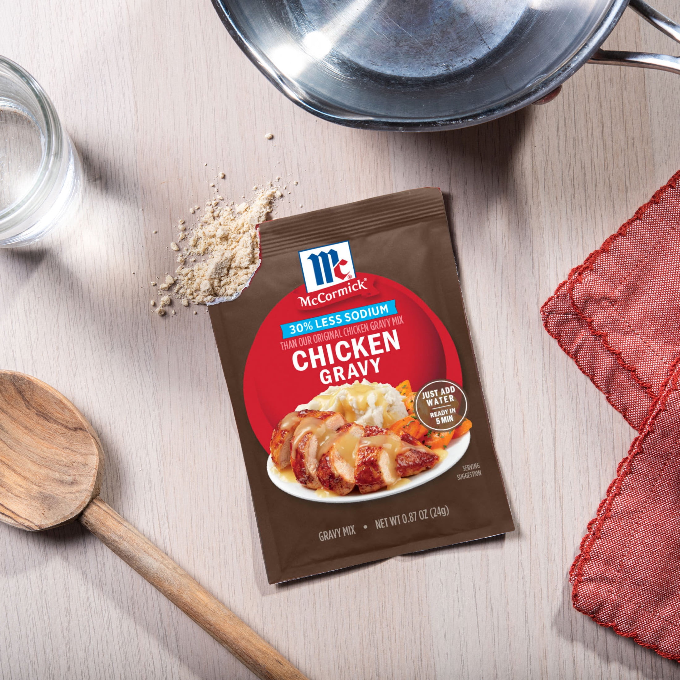 (4 pack) McCormick 30% Less Sodium Chicken Gravy Mix, 0.87 oz Packet