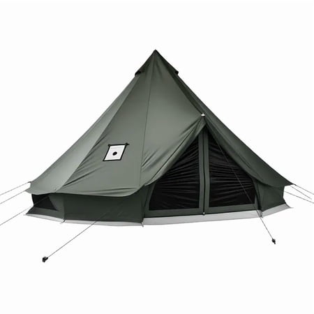CAFORKP 4 Seasons 16.4ft Canvas Bell Yurt Tent with Stove Jack & Zipped Detachable Floor Breathable Outdoor Tent for Glamping Hunting Holds Up To 7 People