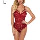 thumbnail image 1 of Body de encaje para mujer Ropa de dormir con correa sexy para mujer Lencería con cuello en V, L, Rojo vino kenally XX000063-11, 1 of 7