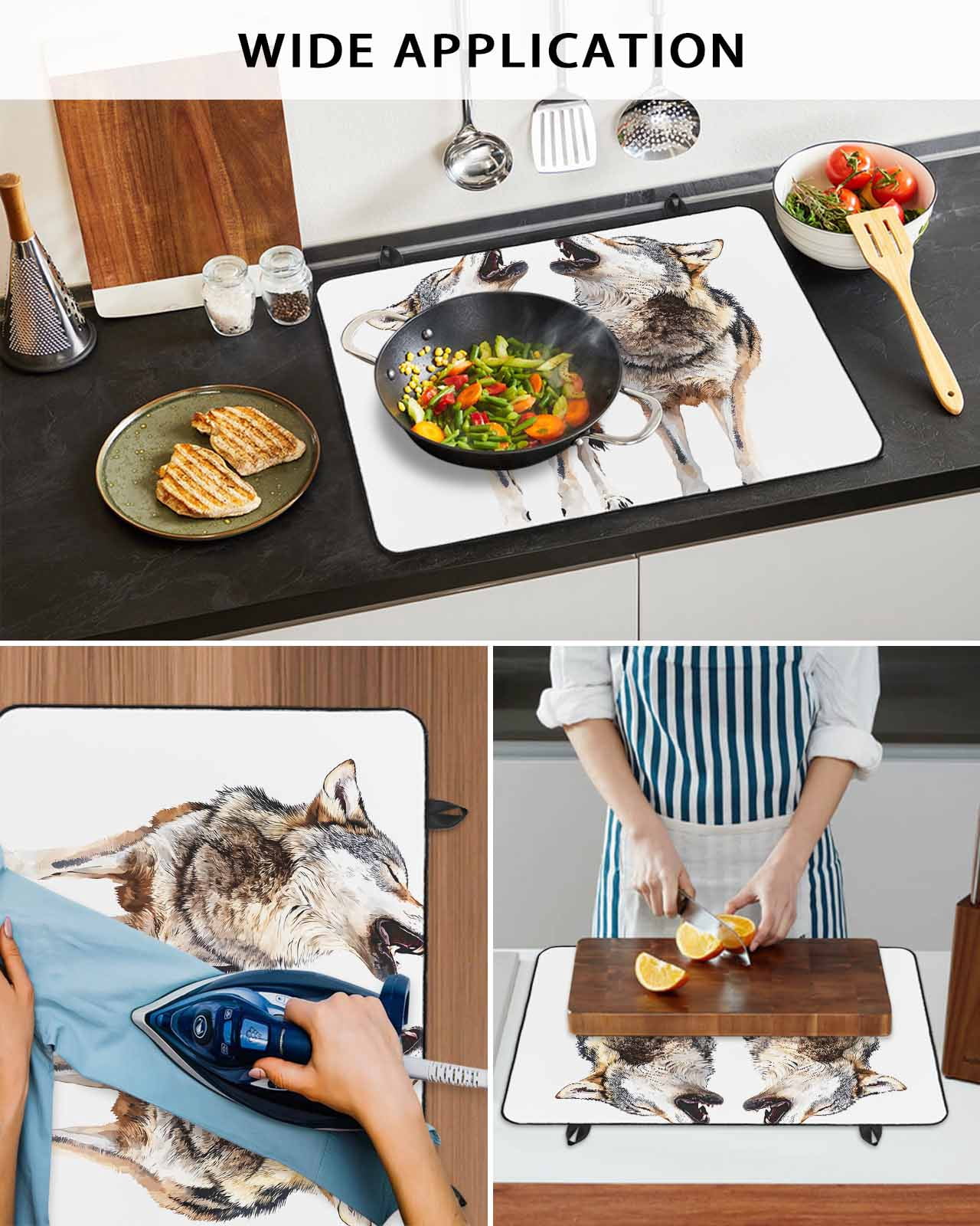 nqOlkjepod Large Induction Cooktop Protector Mat 24"x21", Modern Wolves Stove Top Covers for Electric Stove, Abstract Watercolor Animals Print Stove Burner Cover Mats, Glass Top Stove Cover