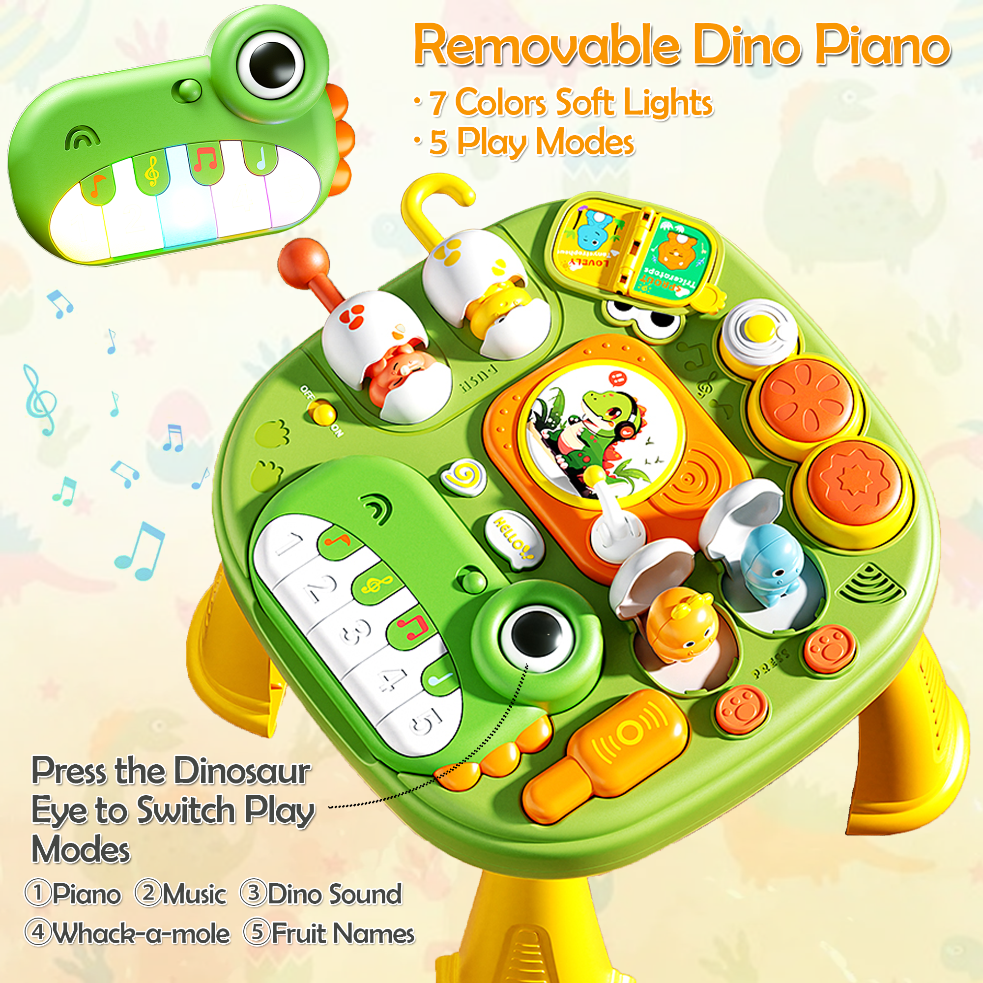 Richgv Baby Activity Center Learning Activity Table, Dinosaur Toy Musical Standing Play Table Baby Toy for 1-3 Year Boys Girls