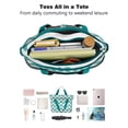 thumbnail image 4 of Women's Large Tote Bag with Zipper - 20L Green Stripes Travel Beach Weekender Duffle Bag Foldable Teacher Nurse Handbag for Work, Gym Shoulder Bag - Fits 15.6" Laptop, Folds Into Pouch, 4 of 5