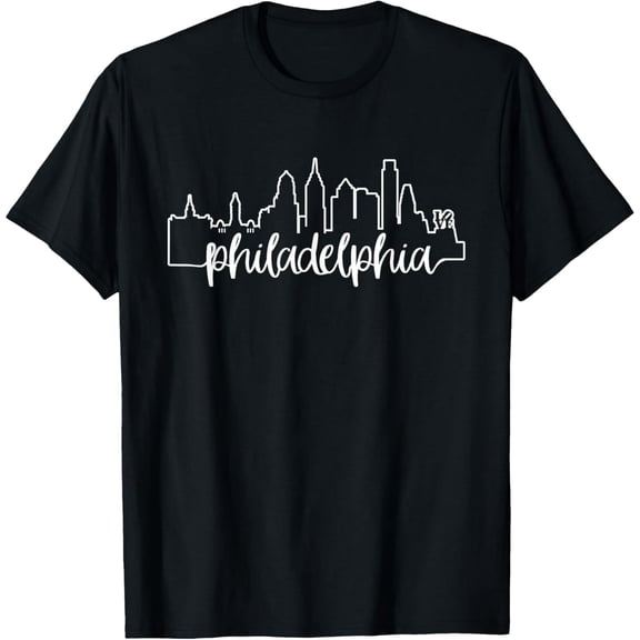 Philadelphia City Skyline Outline Graphic Unisex Short Sleeve Cotton T-Shirt