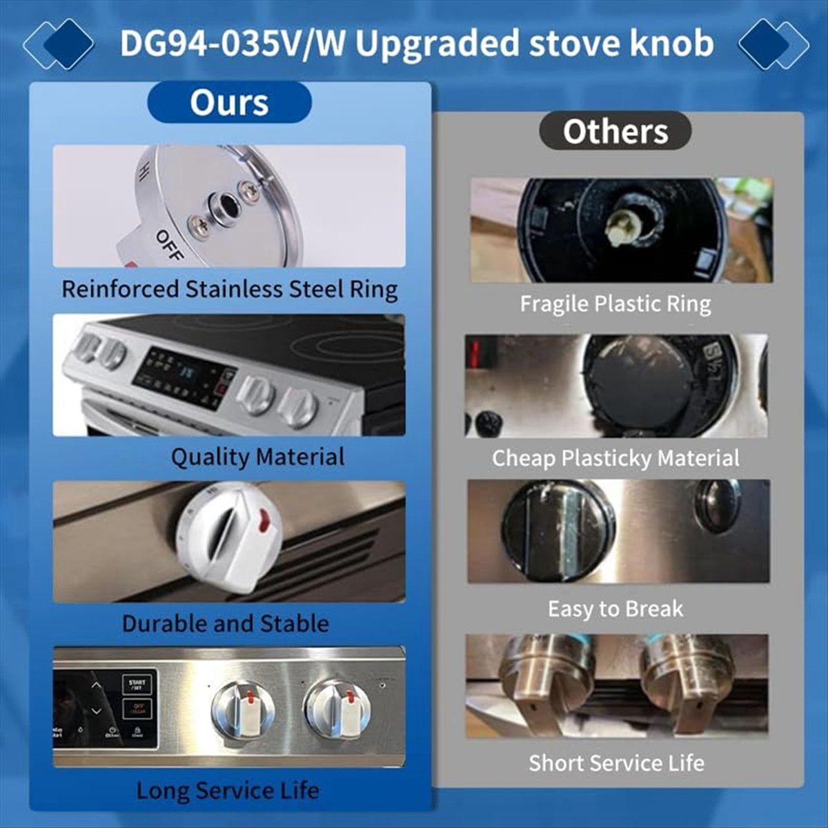 Electric Stove Knob Replacement - DG94-03500V DG94-03500W (4PCS+ 4 Gas Stove Knob Protectors)