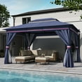 thumbnail image 2 of LAUSAINT HOME 10'x13' Outdoor Patio Gazebo, Heavy Duty Semi-Permanent Gazebo Tent with Double Roof, Mosquito Netting & Privacy Curtains, Metal Frame Backyard Canopy for Garden & Party, Classic Blue, 2 of 11