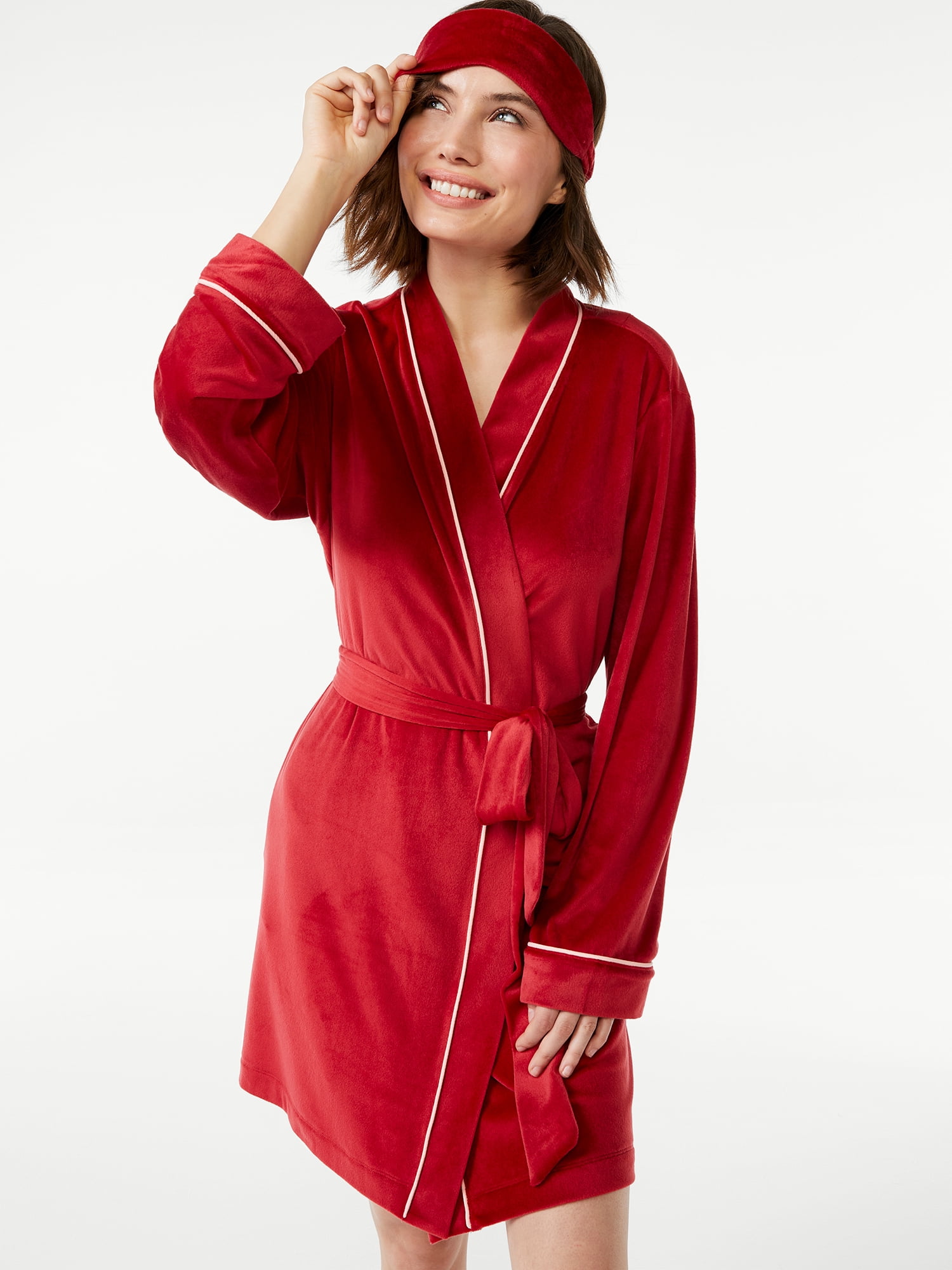 Joyspun Women's Velour Knit Robe and Eye Mask Set, 2Piece, Sizes S to