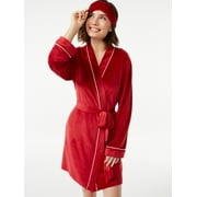Joyspun Women's and Women's Plus Velour Knit Robe and Eye Mask Set, 2-Piece, Sizes up to 3X
