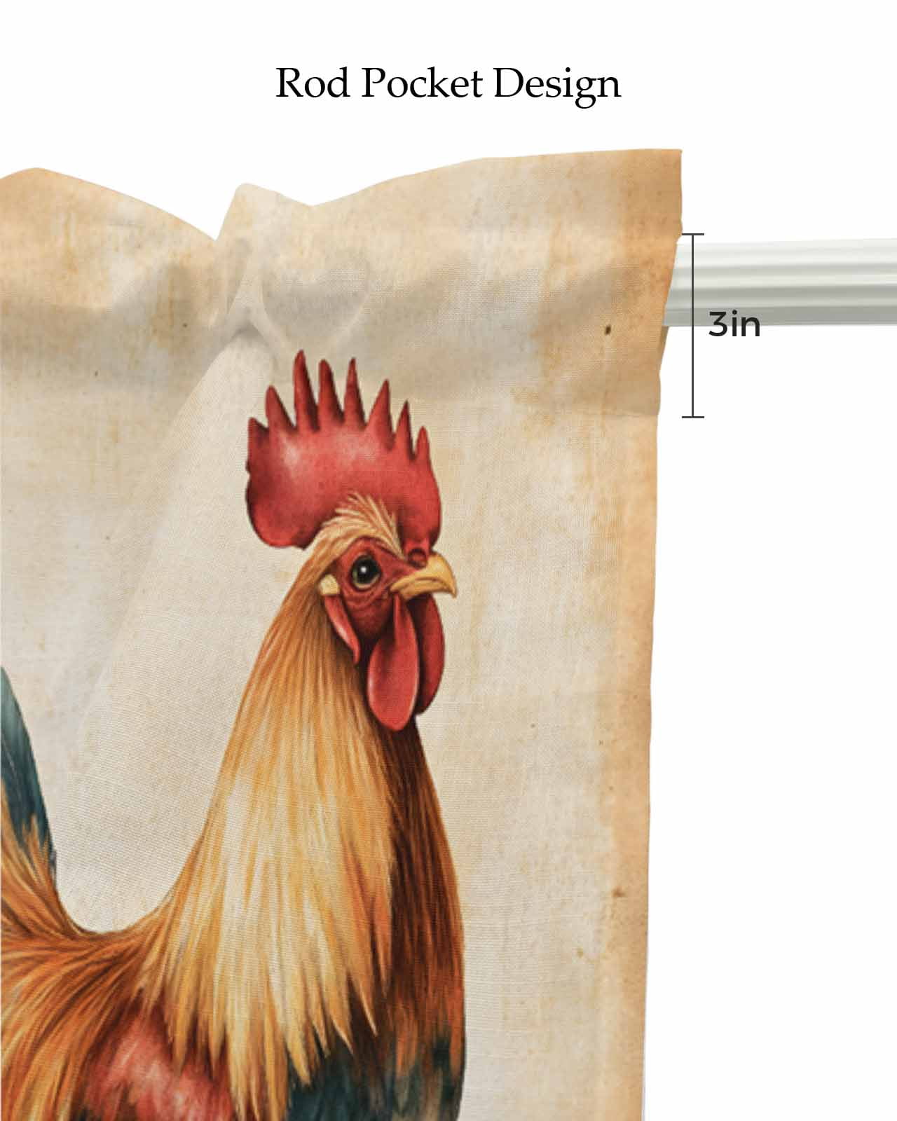 Farmhouse Rooster Kitchen Valances for Windows Farmhouse Linen Window Valance Curtain for Living Room Window Treatment Vintage Country Animals Print Valance Rod Pocket Topper Drape, 60 x 18 Inch