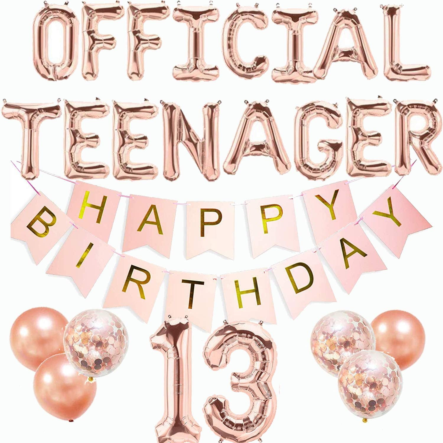 Official Teenager Girl Decoration for Girls 13 Cake Topper and Balloon Number 13th Birthday Decorations by Serene Selection Thirteen Year Old Bday Party Supplies Happy Birthday Banner 