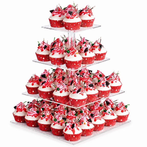 Valora Bella 4 Tier Acrylic Cupcake Stand - Clear Cake Stand Dessert Table Display Set - Cupcake Tower Holder for 52 Cupcakes, Wedding Cake Stand, Cupcake Display Stand for Birthday Party & Events