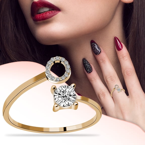 KDSJSXW Stainless Steel Rings for Women Women's 26 Letter Ring Diamond Rhinestone Set Zirconia Open Adjustable Rings Jewelry Accessories Gifts Elegant Diamond Rings for Women Pinky Ring (O,One Size)