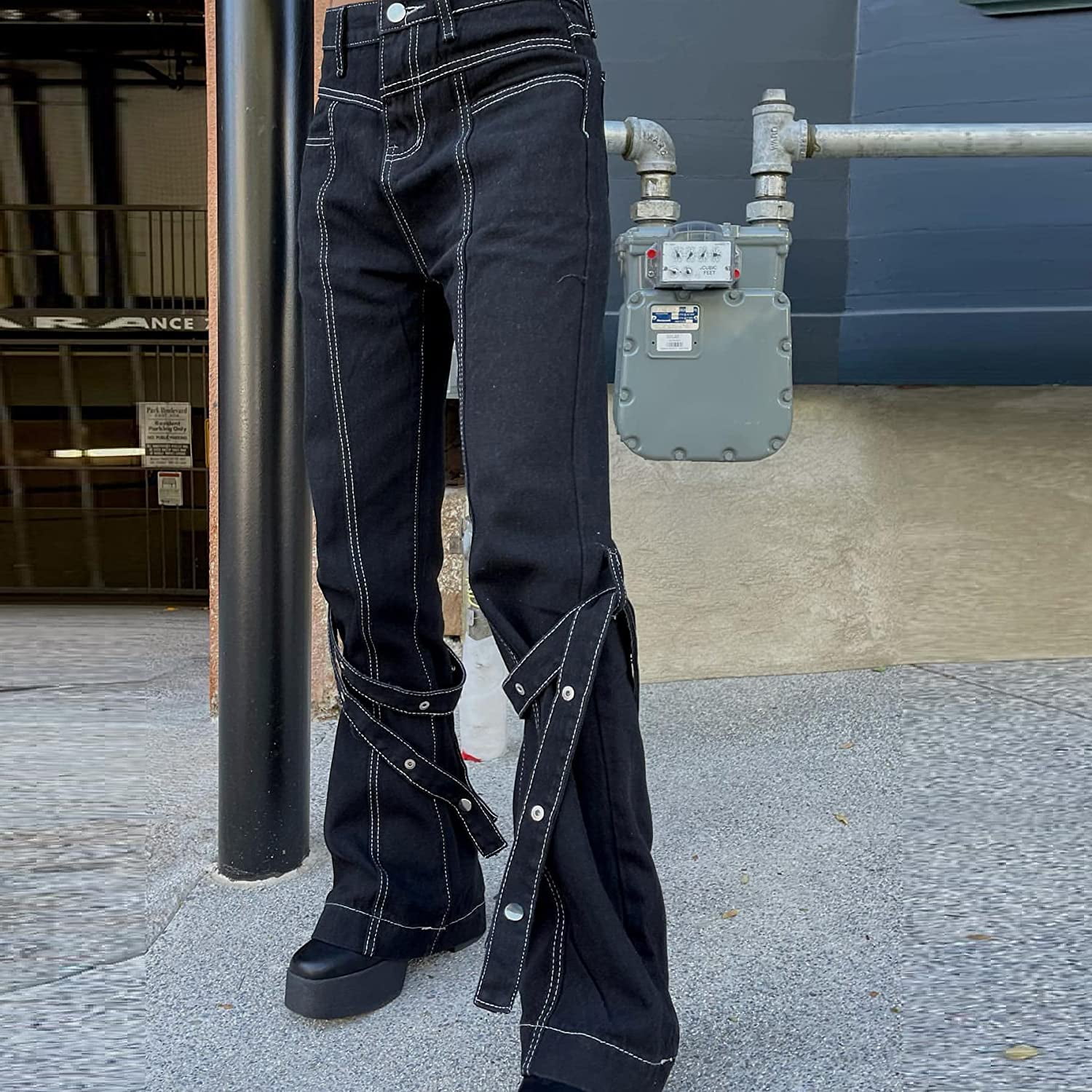 Goth Cargo Pants with Straps, Denim Punk Emo Pants with chains, Tripp Jean  Pants