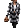 thumbnail image 3 of Arvbitana Women's Long Sleeve Knitted Cardigan Plaid Print Front Open Sweater Loose Soft Coat Casual Outwear for Spring Autumn, 3 of 7