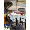 thumbnail image 4 of Outdoor Tablecloth with Umbrella Hole and Zipper, Navy Blue Snowman Christmas Square Table Cloth 54x54 Inch Waterproof Tablecloth, Green Xmas Tree Snowflake Winter Picnic Table Cover for Patio, 4 of 7