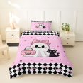 thumbnail image 2 of Homewish Cartoon Bow Ghost Cat Twin Duvet Cover for Kids, Sugar Halloween Pumpkin Twin Bedding, Pink Reversible, 2pcs, 1 Duvet Cover and 1 Pillowcase, 2 of 6