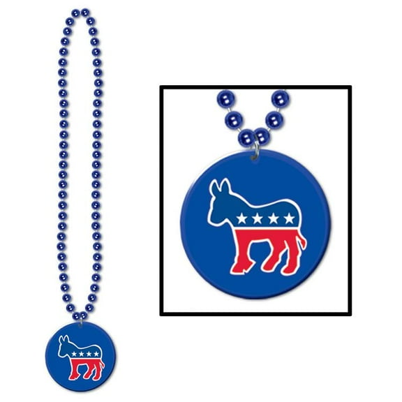 12 Pack Beistle Bead Necklace with Democratic Party Medallion
