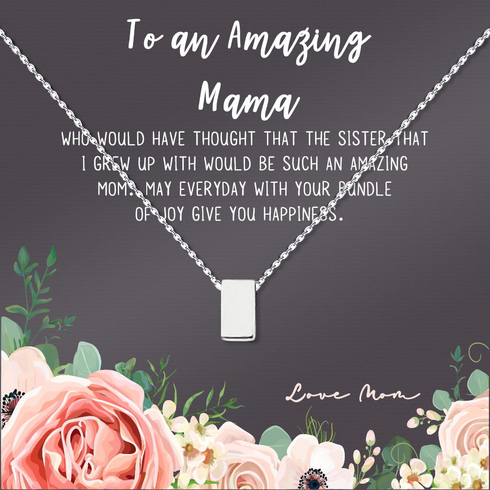 To An Amazing Mama Mother's Day Card Necklace, Mother's Day Gift for Her; Mother's Day Gift for Mom, Jewelry and Card Mother's Day Present [Silver, No-Personalized Cube]