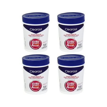 Clearasil Rapid Rescue Deep Treatment Cleansing Pads, 90 Count Pack of 4