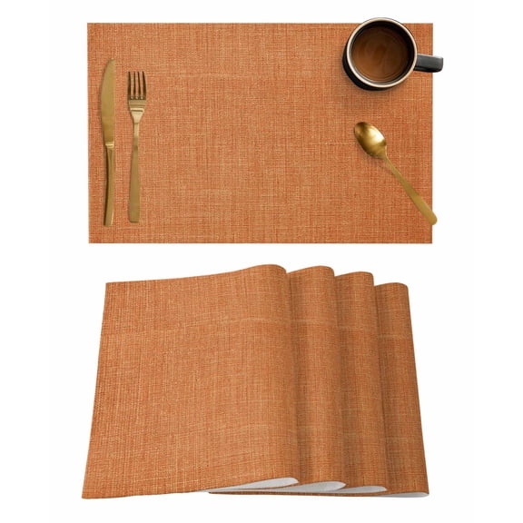Placemats Set of 6, Burnt Orange Burlap Texture Woven Placemat, Linen Place Mats for Kitchen/Dining Tables, Farmhouse Vintage Orange Washable Table Mats for Party