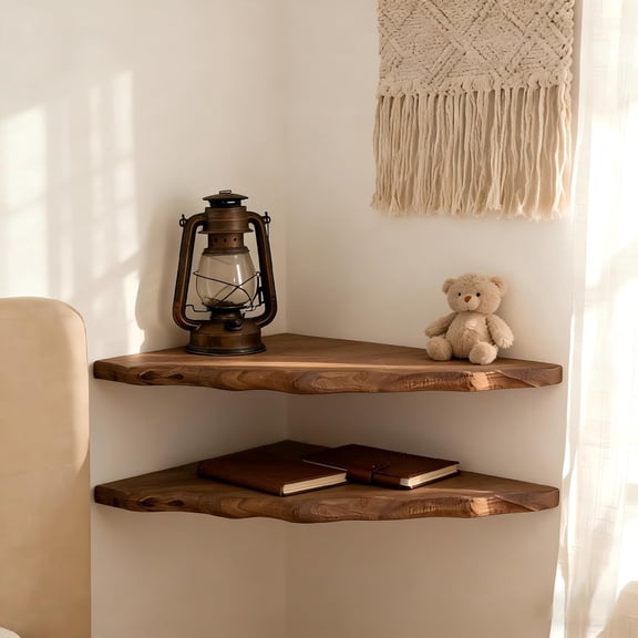 Solid Reclaimed Camphor Wood Corner Floating Shelf*2,Wall Mounted