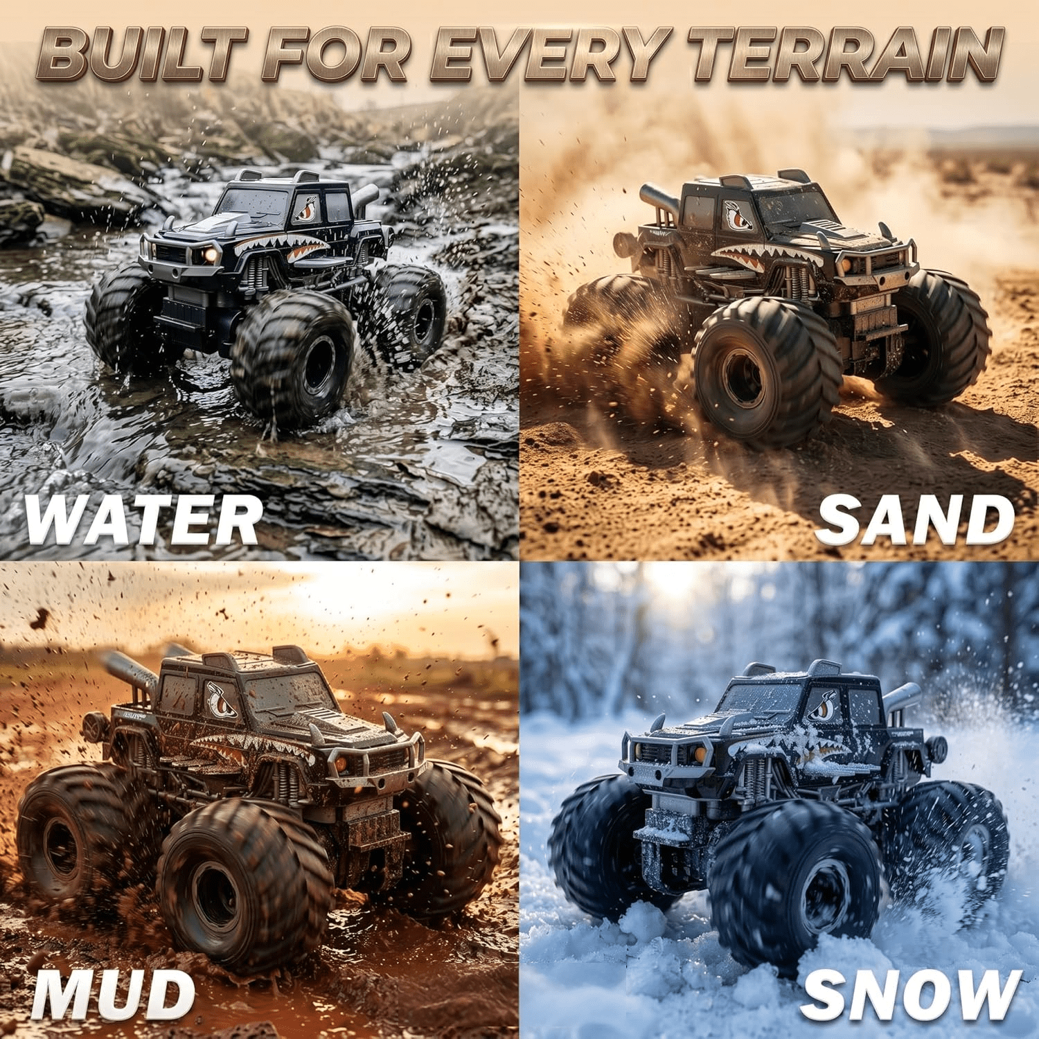 Monster Truck Toys, Waterproof 360°Rotate 4x4 RC Truck, Amphibious Remote Control Monster Trucks, 2.4GHz All Terrain Off-Road Pickup Toy RC Car