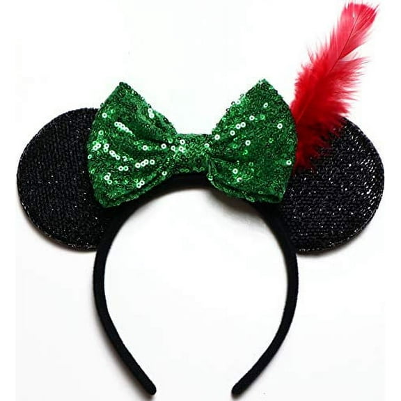 CLGIFT Peter Pan Ears, Neverland Mickey Ears, green blue minnie ears, Rainbow Sparkle Mouse Ears,Classic Red Sequin Minnie Ears (Peter Pan)