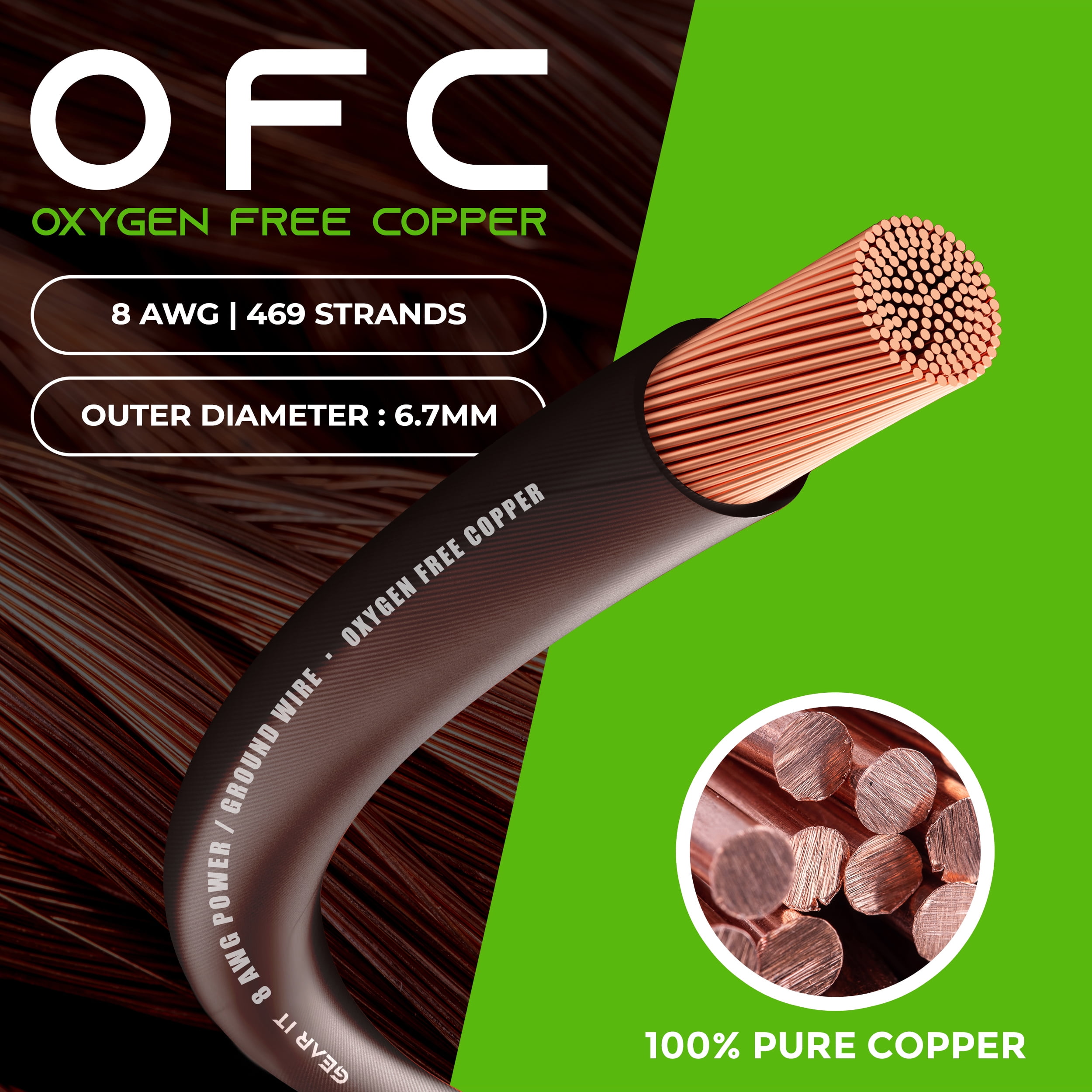 GearIT 8 Gauge Wire Oxygen Free Copper OFC (25ft - Black Translucent) 8 AWG - Primary Automotive Wire Power/Ground, Battery Cable, Car Audio Speaker, RV Trailer, Amp, Electrical 8ga - 25 Feet