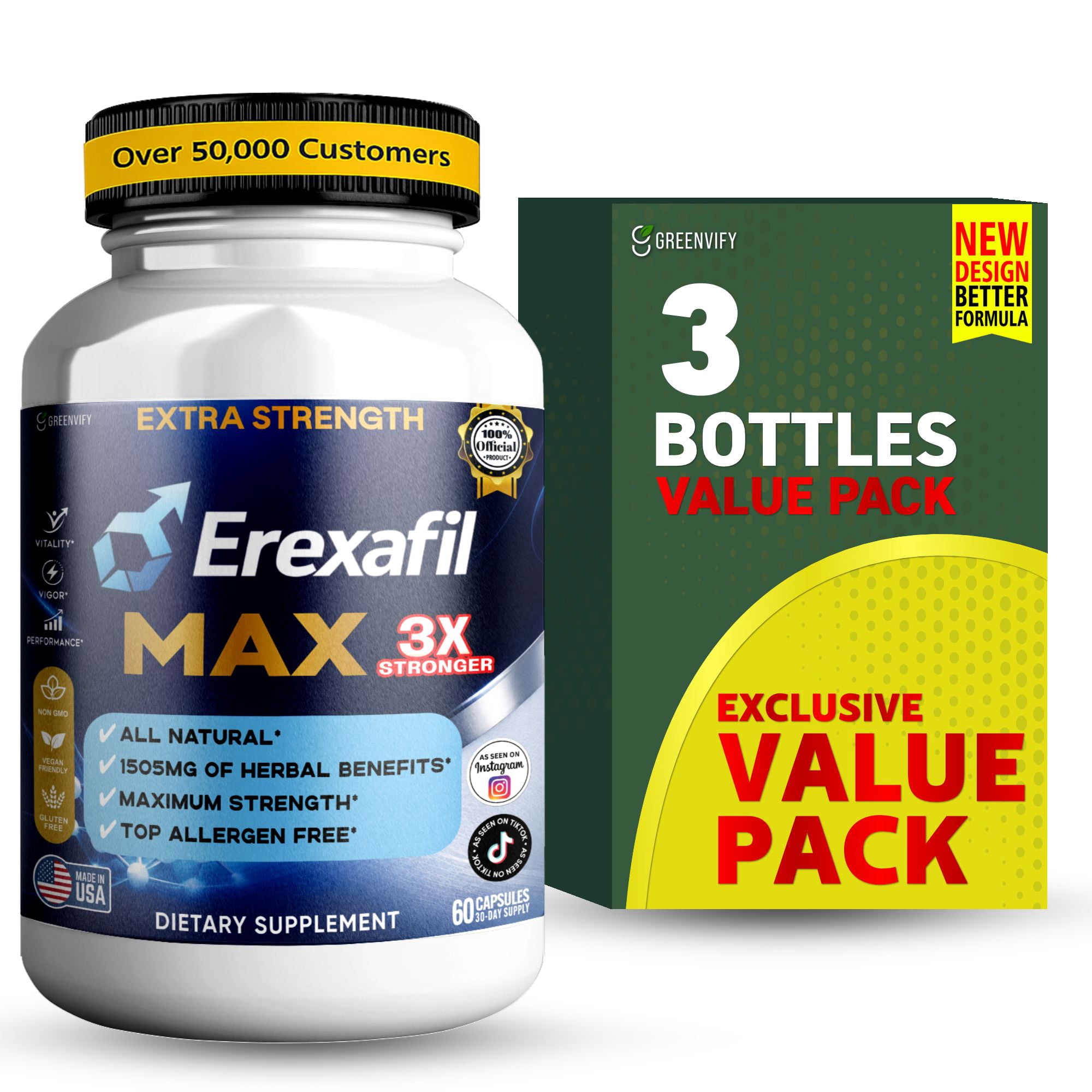 GreenVify Erexafil Max Dietary Supplement for Men – Convenient Daily Supplement for Adult Men