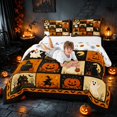 thumbnail image 3 of Homewish Halloween Patchwork Queen Comforter Set, Retro Ghost Cat Witch House Comforter Sets Queen, Orange Black Cream, Pumpkin Bat Reversible, 3pcs 1 Comforter and 2 Pillowcases, 3 of 6