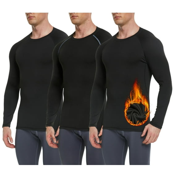 TELALEO Mens Thermal Shirts Fleece Lined Base Layer Cold Weather Winter Gear Tops, 3 Pack  Black