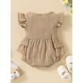 thumbnail image 3 of Seyurigaoka Baby Girl’s Summer Lovely Fly Sleeve Romper Solid Color Button Round Neck Ruffle Triangle Jumpsuits, 3 of 9