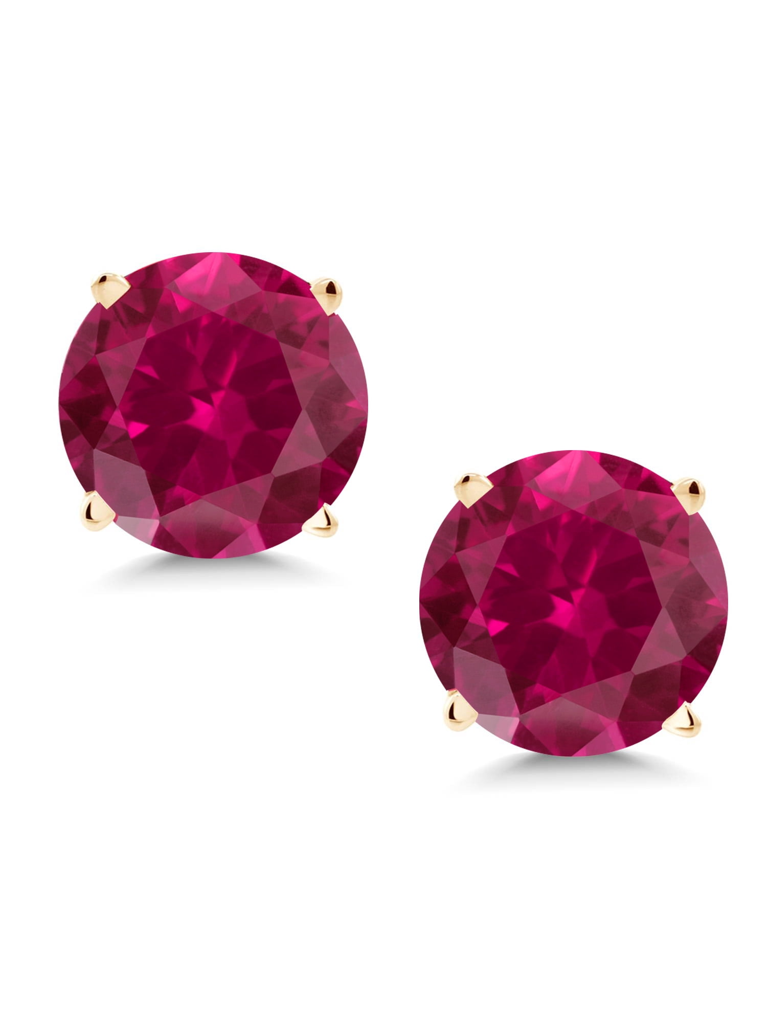 Gem Stone King 18K Yellow Gold Plated Silver Created Red Ruby Stud Earrings for Women Men (2.00 Cttw, Round 6MM)