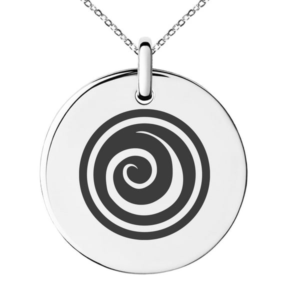 Stainless Steel Air Element Rune Engraved Small Medallion Circle Charm Pendant Necklace