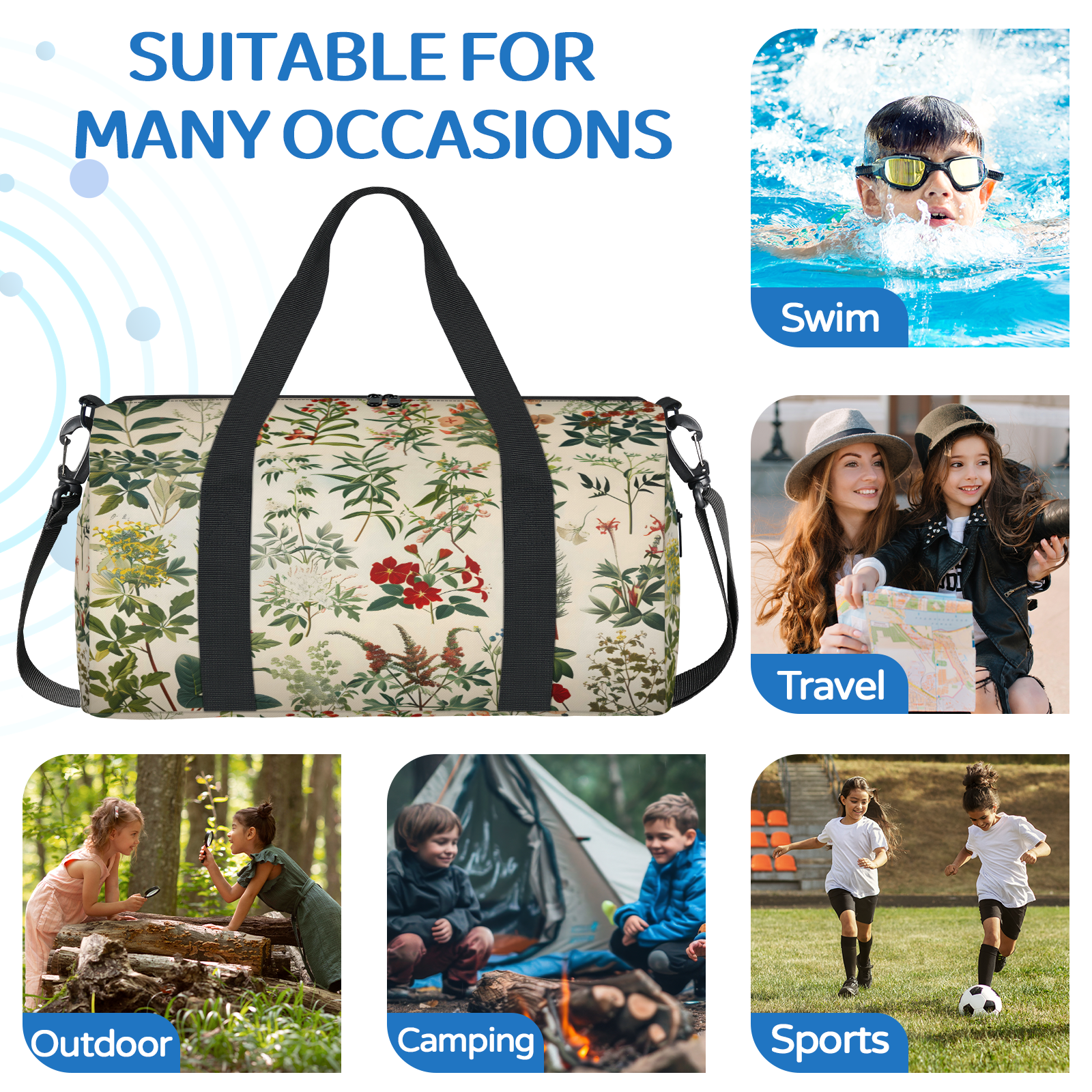 Herdesigns Spring Summer Floral Vintage Wildflower Gym Bag for Women, Duffle Bag for Travel Sport, Lightweight Waterproof Carry on Weekender Overnight Dance Yoga Workout Bags