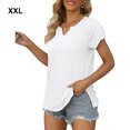 thumbnail image 4 of Summer Pleated Short Sleeve Solid Color Splicing V Commuting Basic Neck T-Shirt Casual Basic Tops Female Shirts Daily Tees for White XXL, 4 of 8
