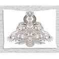 thumbnail image 1 of Mandala Tapestry, Ethnic Henna Composition Indian Lotus Tibetian Tulips Sun Figures and Ribbons, Wall Hanging for Bedroom Living Room Dorm Decor, 80W X 60L Inches, Black and White, by Ambesonne, 1 of 1