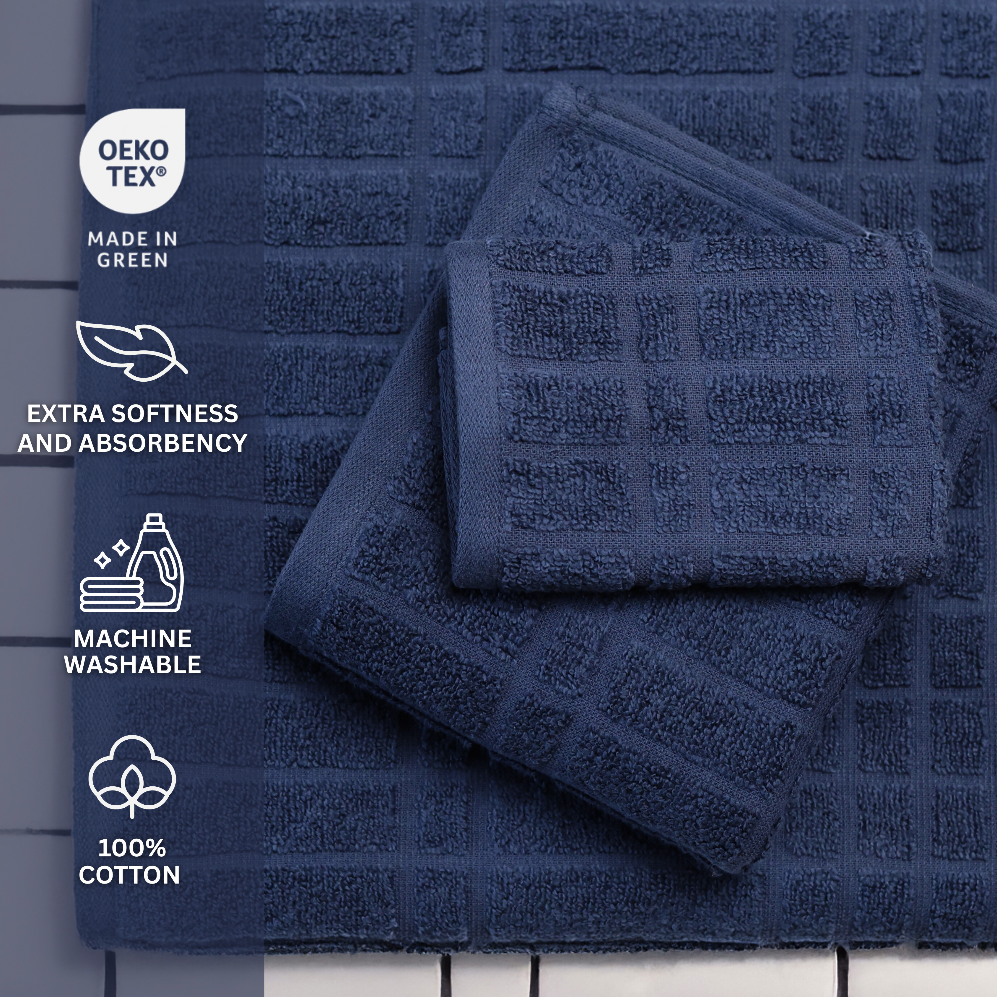 Mainstays Performance Cotton 6-Piece Bath Towel Set, Navy photo 3
