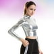 thumbnail image 4 of Traje de rendimiento de charol de color sólido sexy plateado Ropa de manga larga para mujeres de escenario de discoteca Cosplay - Talla M, 4 of 7