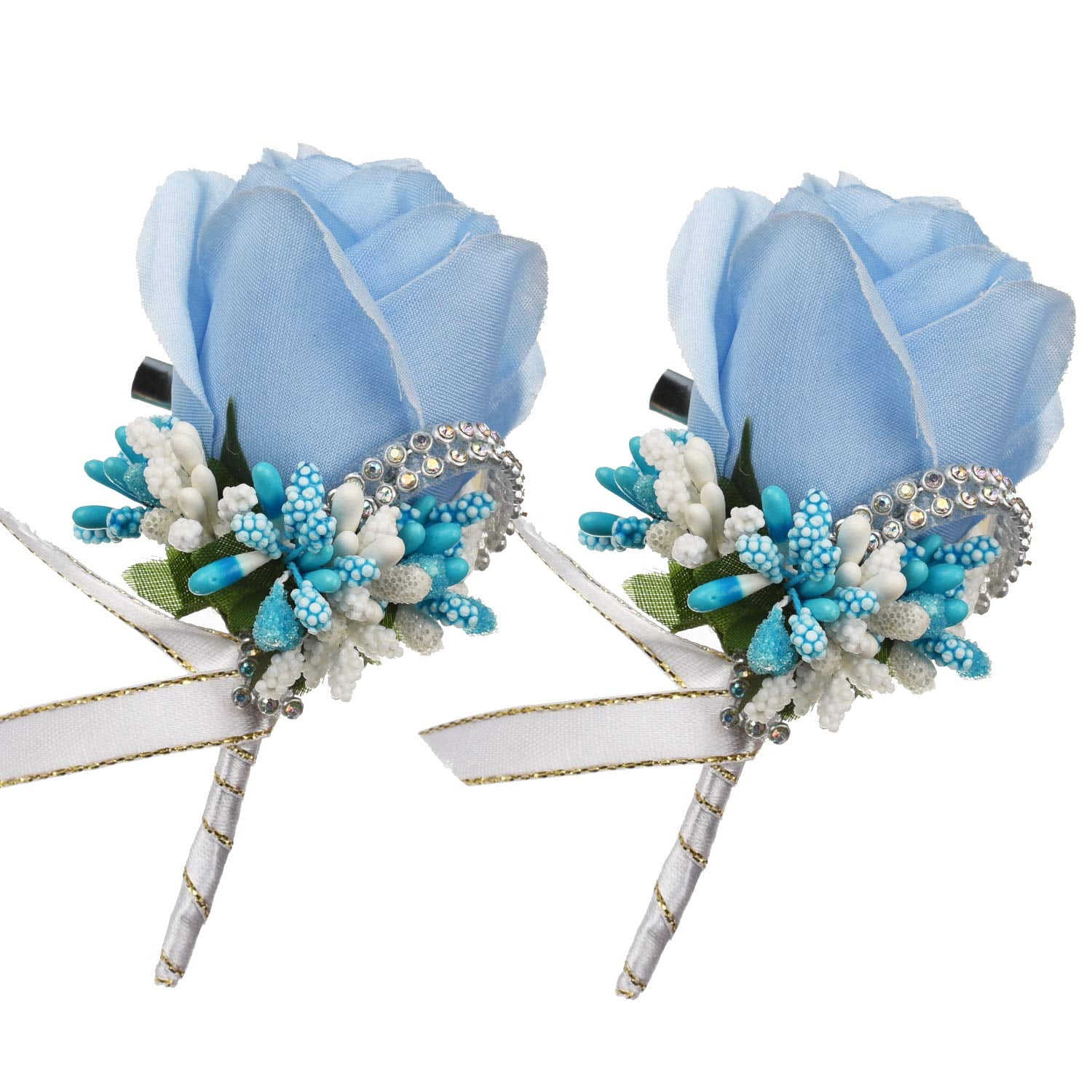 Ivory Royal Blue Corsage and boutonniere set Prom Wedding Formal Artificial 