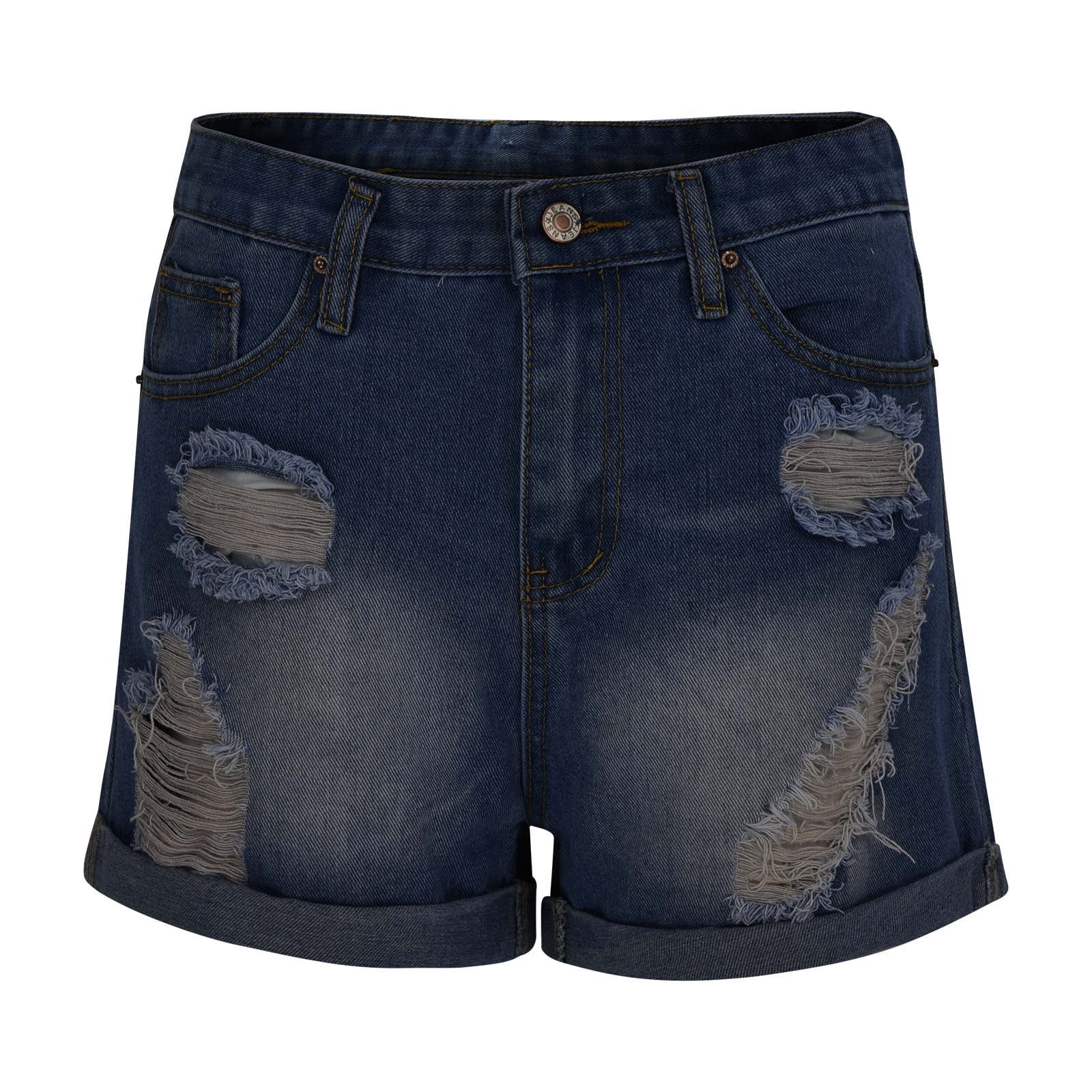 Women Fashion Solid Denim Shorts Pokets Hole Casual Zipper Fringe
