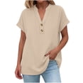 thumbnail image 5 of ClodeEU Womens Summer V-Neck Short Sleeve T-Shirt, Fashion Casual Linen Blend Loose Blouses Beige,Womens Plus L, 5 of 7