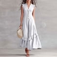 thumbnail image 1 of XiYing Robes pour Femmes, Robe Maxi Classique Sans Manches à Col en V pour Femmes avec Accoudoirs à Volants et Détail de Boutons devant pour les Vacances d'Été, M-TTG,, 1 of 7