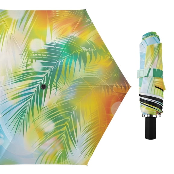 Colorful Shiny Summer Leaf Compact Sun Umbrella Windproof Travel Umbrellas for Rain Strong Portable UV Protection