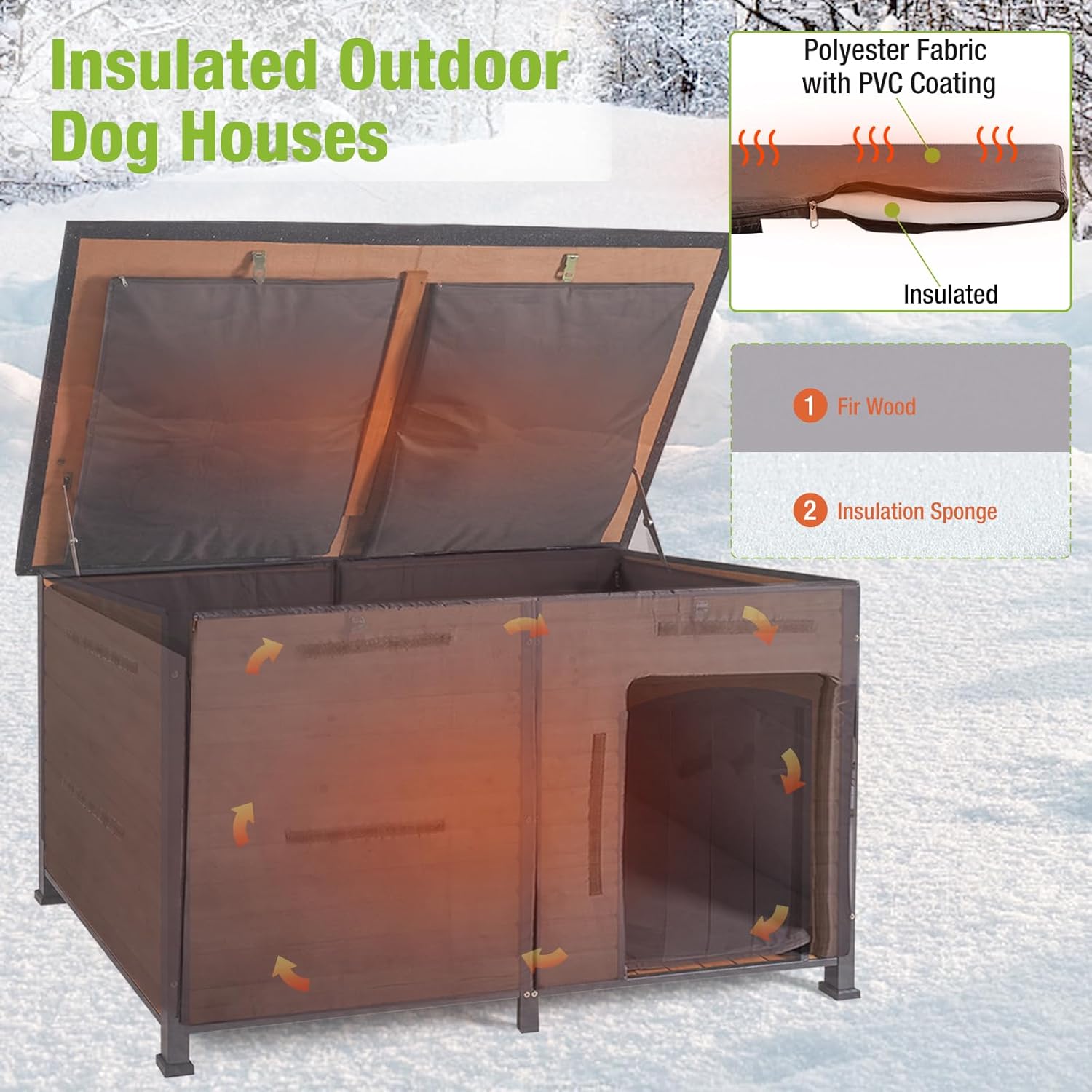Aivituvin Extra Large Insulated Outdoor Dog House with Insulated Liner for Winter, Weatherproof Dog Kennel with All-Around Iron Frame for Small, Medium, and Large Dog (Brown)