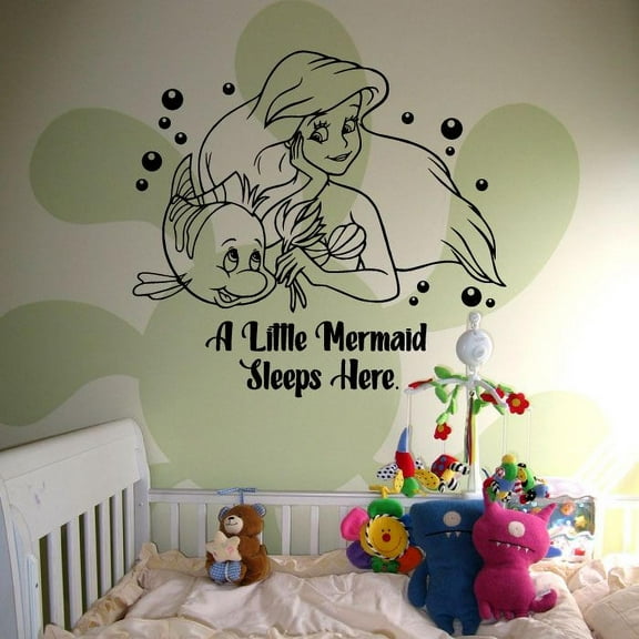 A Little Mermaid Sleeps Here Quotes Quote The Little Mermaid Ariel Disney Movie Disney Princess Quote Vinyl Wall Sticker Decal Home Room Baby Girls Teens Wall Décor Design Size (10x10 inch)